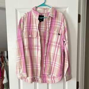 Vans Pink and Cream Plaid Flannel Button-Up